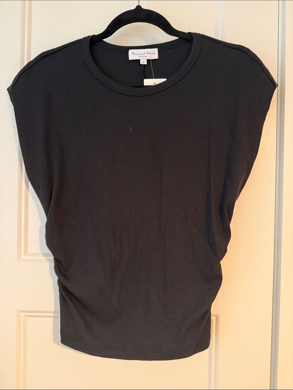 Michael Stars Black Ribbed Tank with Cap Sleeves